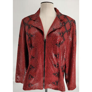 Selene Sport Woman's Red Faux Snake Skin Jacket Size 1X Pockets Full zip Lining